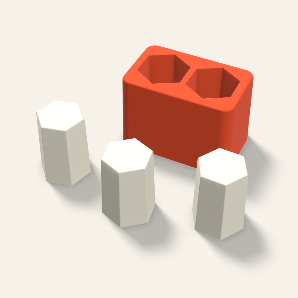 Hexagon Pillar Votive Candle Mold, 1.5 x 2 Inch, 2 Cavity, 3D render