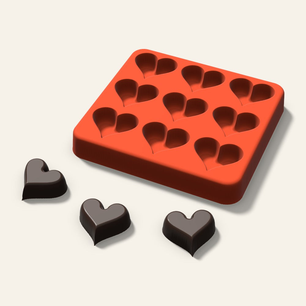 Heart Candy Mold, 1 Inch, 9 Cavity, 3D render
