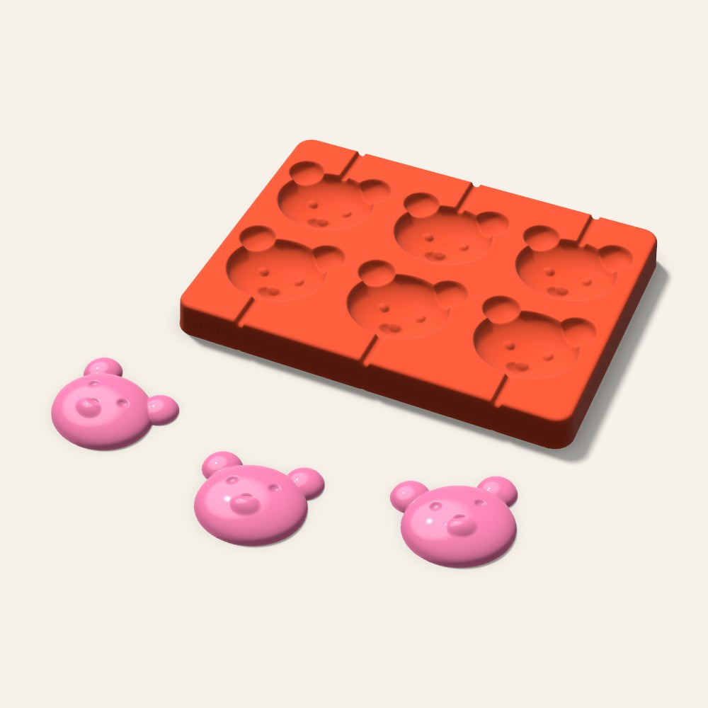 Bear Lollipop Mold, 2 Inch, 6 Cavity, 3D render