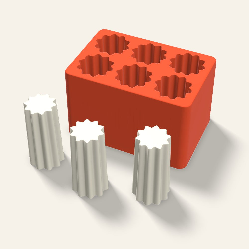 Fluted Pillar Votive Candle Mold, 1.5 x 3 Inch, 6 Cavity, 3D render