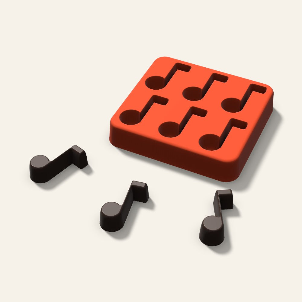 Music Note Candy Mold, 1.25 Inch, 6 Cavity, 3D render