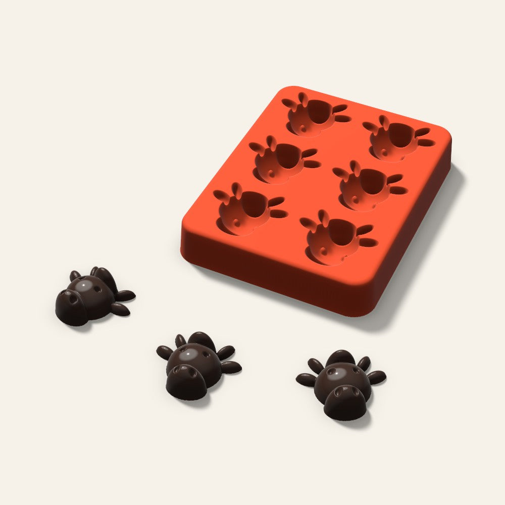 Cow Candy Mold, 1.25 Inch, 6 Cavity, 3D render