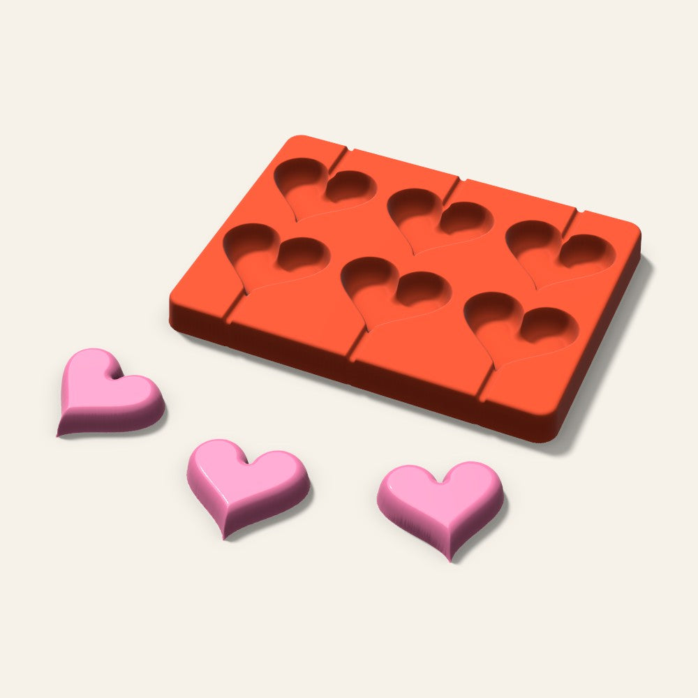 Heart Lollipop Mold, 2 Inch, 6 Cavity, 3D render