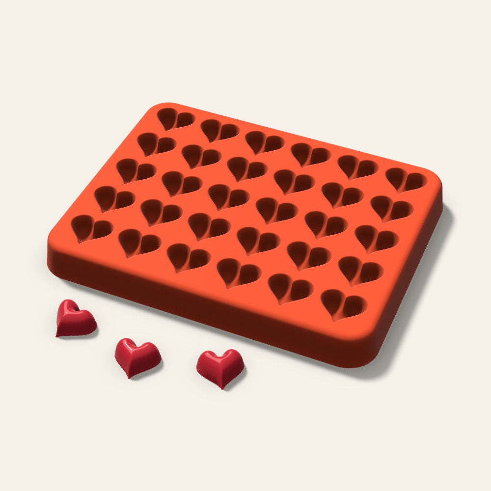 Puffy Heart Gummy Mold, 0.5 Inch, 30 Cavity, 3D render
