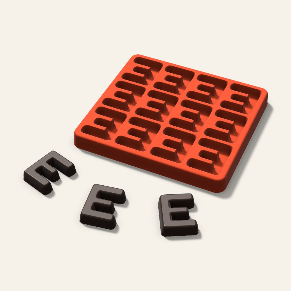 Letter E Candy Mold, 1.5 Inch, 12 Cavity, 3D render