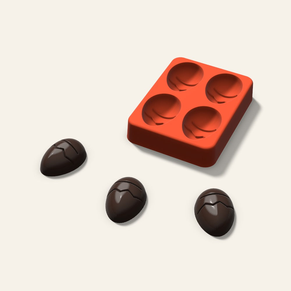 Decorated Egg Chocolate Mold, 1.5 Inch, 4 Cavity, 3D render