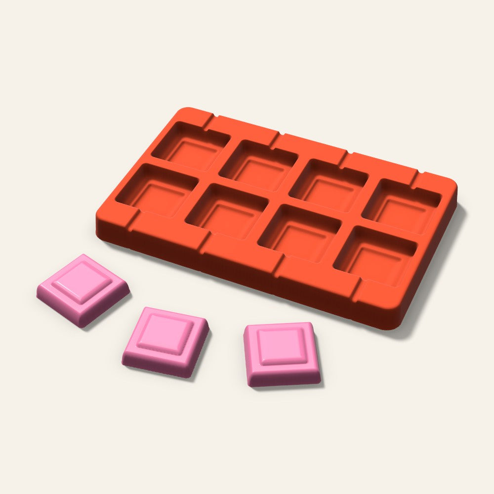 Embossed Square Lollipop Mold, 1.5 Inch, 8 Cavity, 3D render
