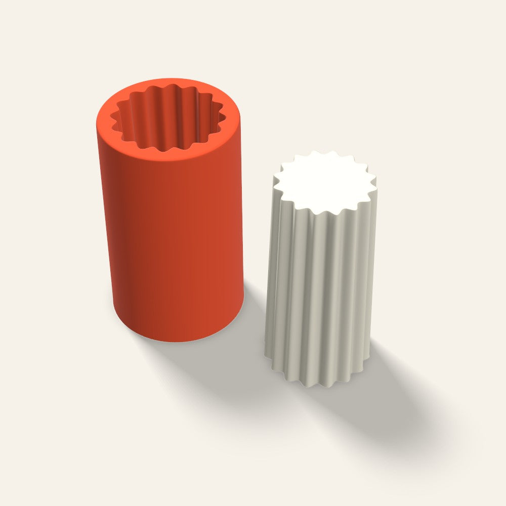 Ribbed Pillar Candle Mold, 2.5 x 5 Inch, 3D render