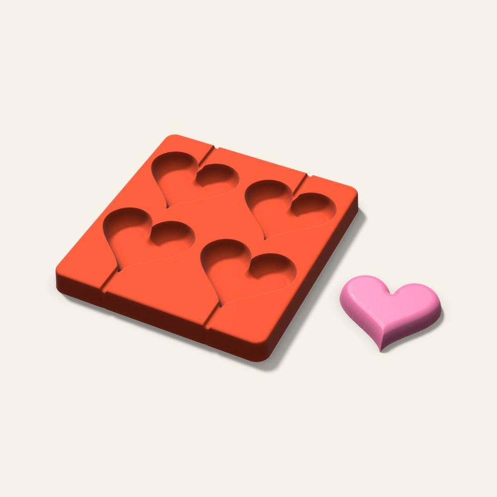 Heart Lollipop Mold, 2.5 Inch, 4 Cavity, 3D render