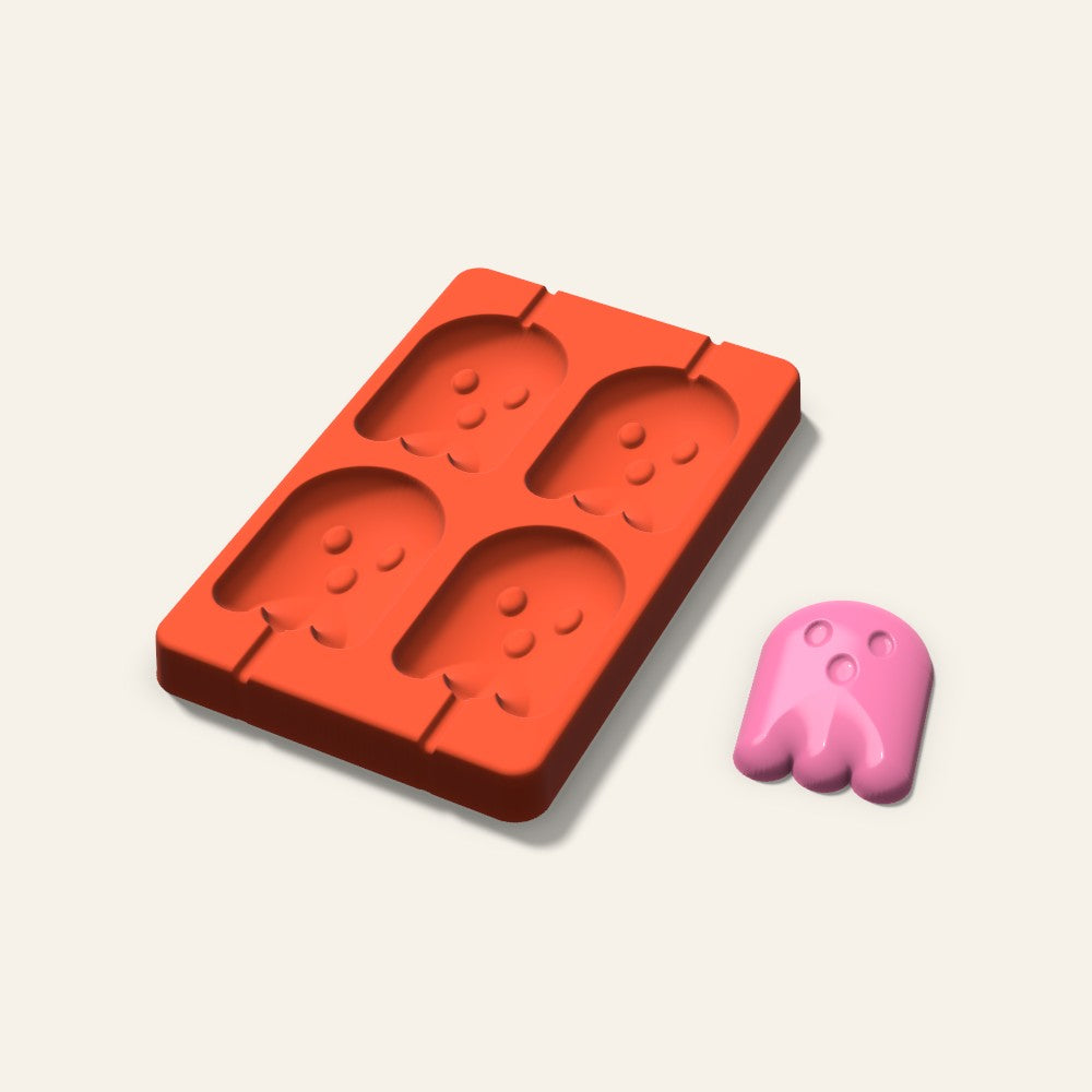 Ghost Lollipop Mold, 2.5 Inch, 4 Cavity, 3D render