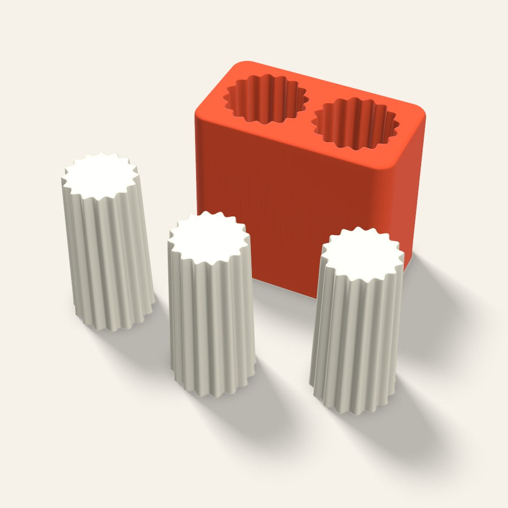 Ribbed Pillar Votive Candle Mold, 1.5 x 3 Inch, 2 Cavity, 3D render