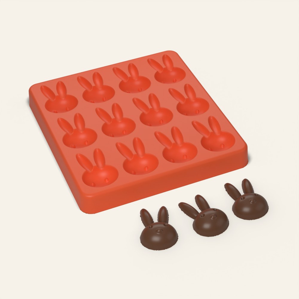 Bunny Candy Mold, 12 Cavity, 3D render