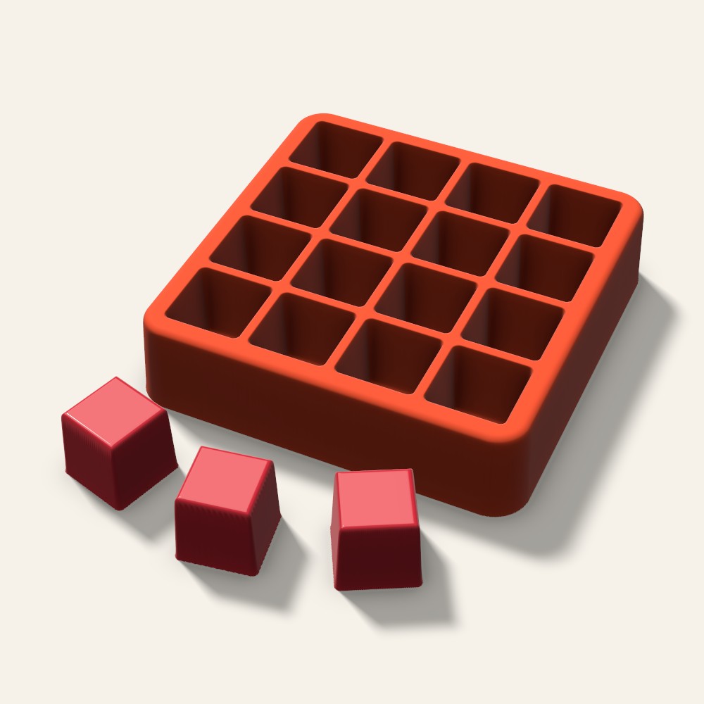 Cube Candy Mold, 0.75 Inch, 16 Cavity, 3D render
