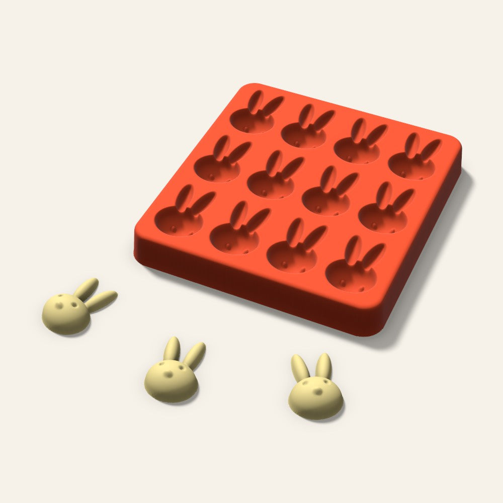 Bunny Butter Pat Mold, 1.25 Inch, 12 Cavity, 3D render