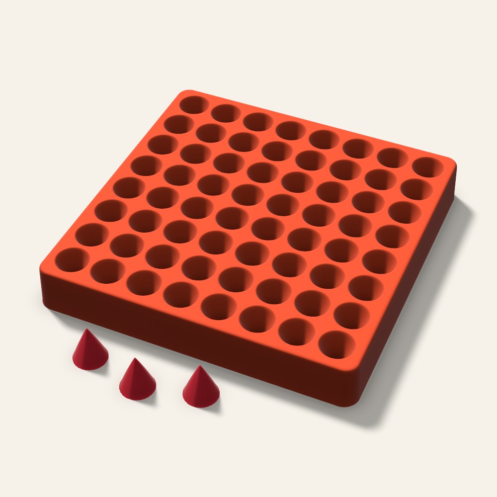 Cone Candy Mold, 0.75 Inch, 64 Cavity, 3D render