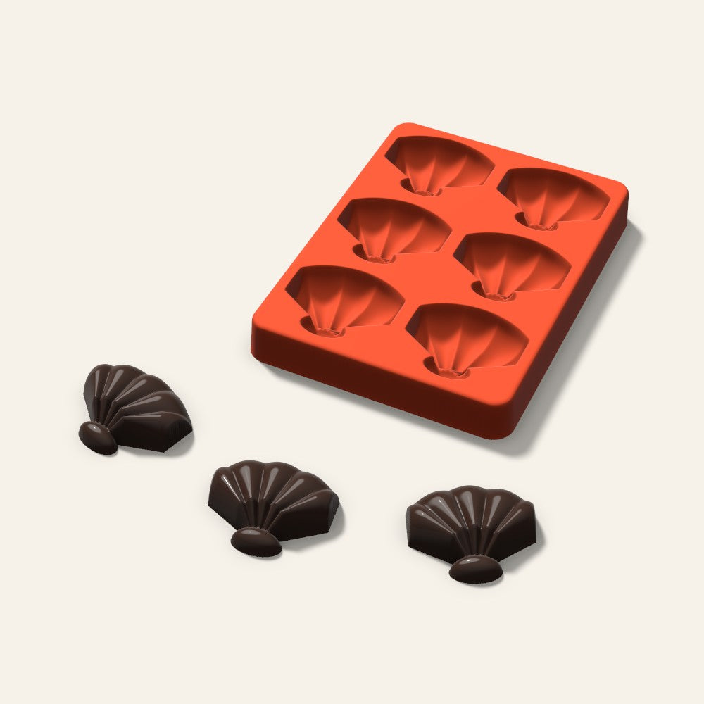 Shell Chocolate Mold, 1.75 Inch, 6 Cavity, 3D render