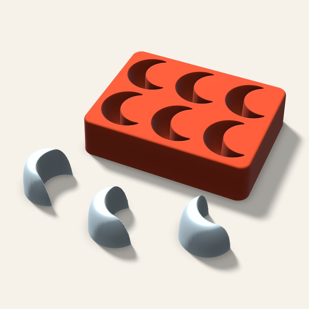 Crescent Moon Ice Mold, 1.5 Inch, 6 Cavity, 3D render