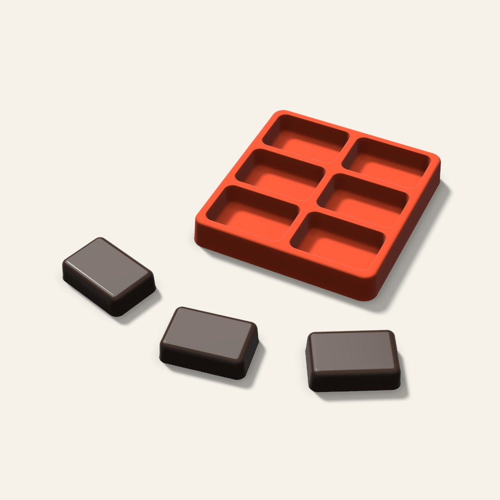 Rounded Rectangle Chocolate Mold, 2 Inch, 6 Cavity, 3D render