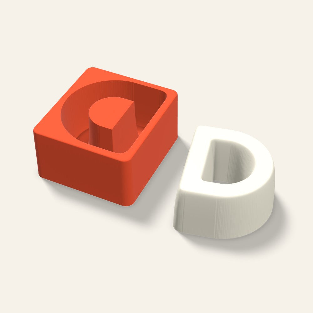 Letter D Candle Mold, 4 x 2 Inch, 3D render