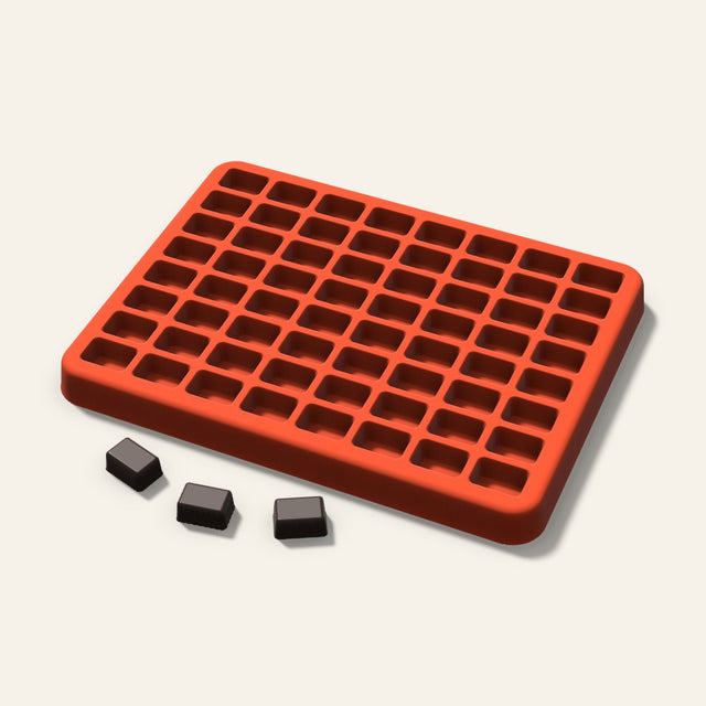 Rounded Rectangle Gummy Mold, 0.5 Inch, 64 Cavity, 3D render