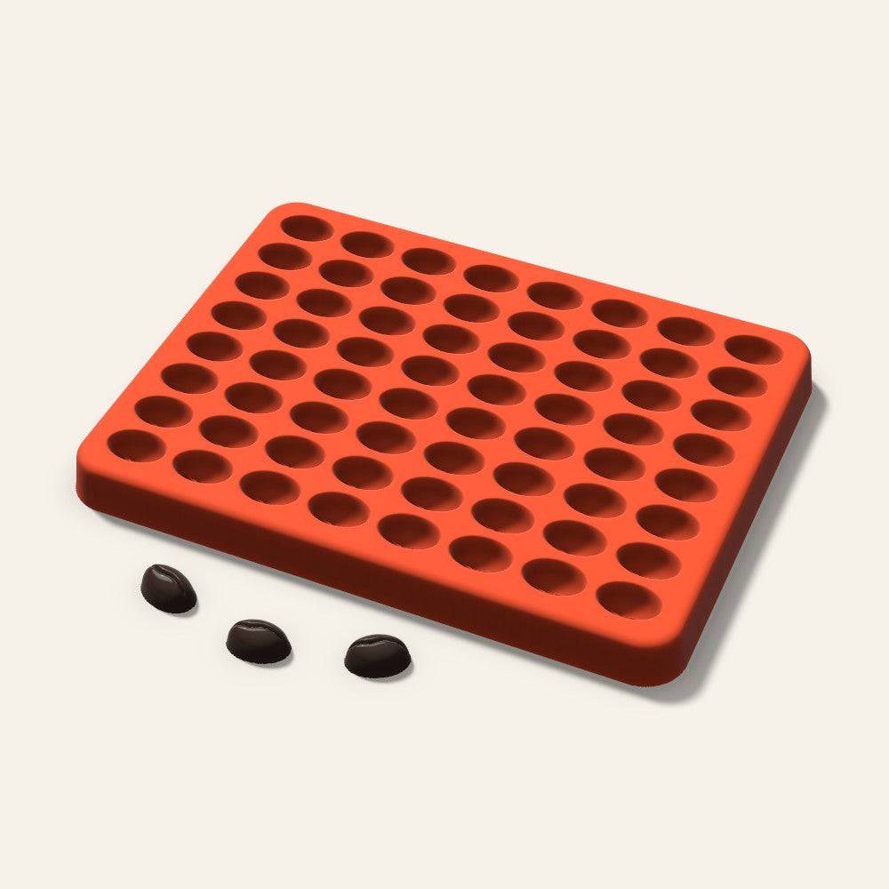 Coffee Bean Gummy Mold, 0.5 Inch, 64 Cavity, 3D render