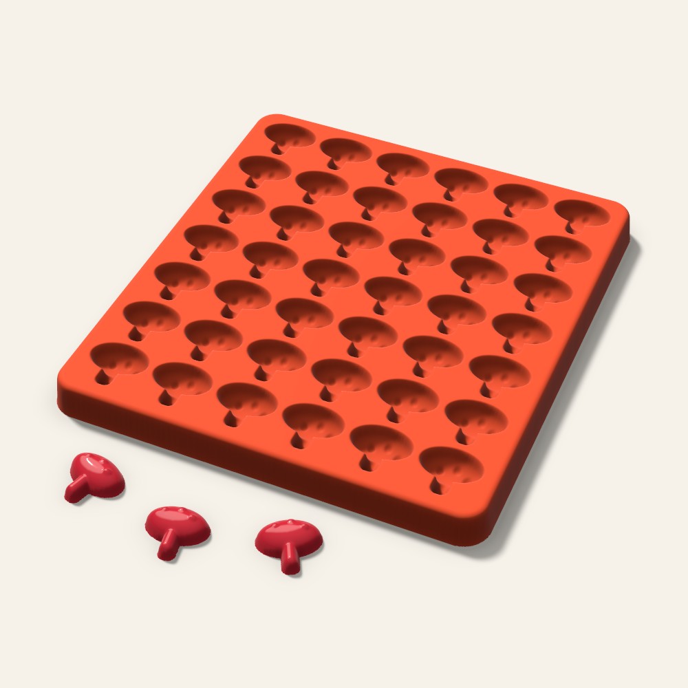 Mushroom Gummy Mold, 0.75 Inch, 42 Cavity, 3D render