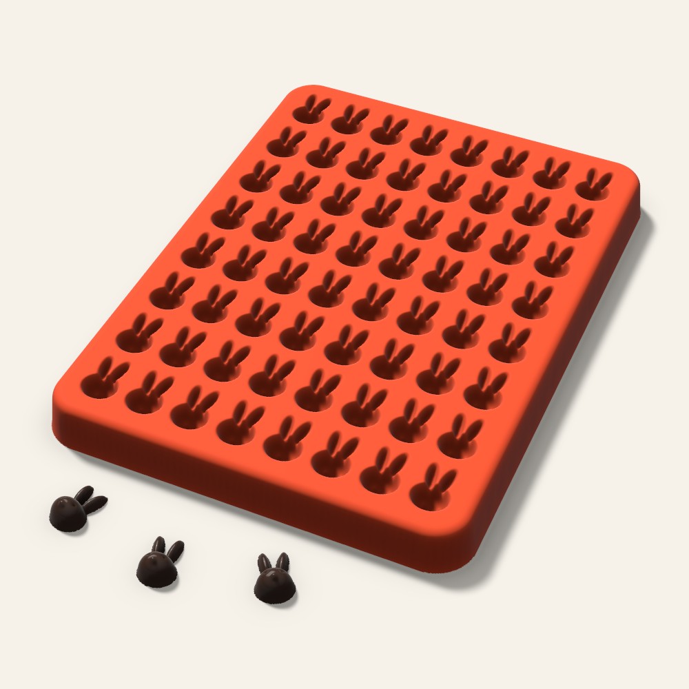 Bunny Gummy Mold, 0.5 Inch, 64 Cavity, 3D render