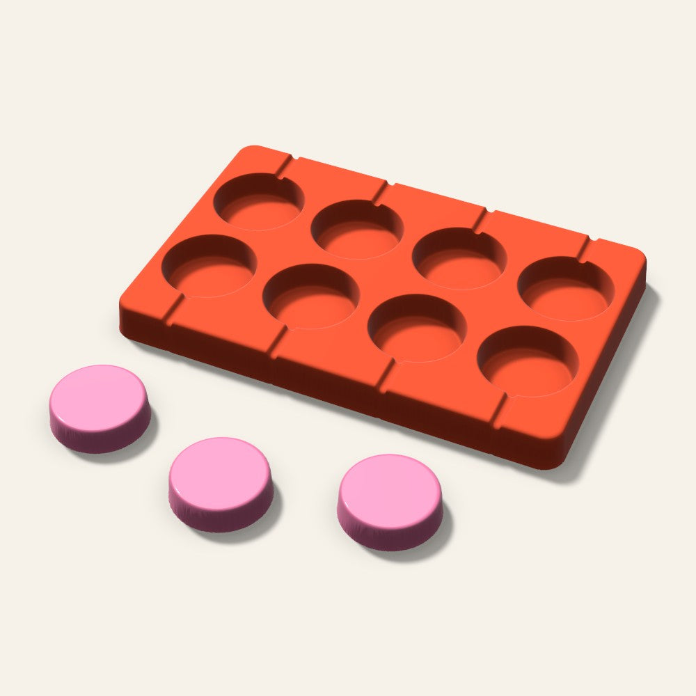 Round Puck Lollipop Mold, 1.5 Inch, 8 Cavity, 3D render