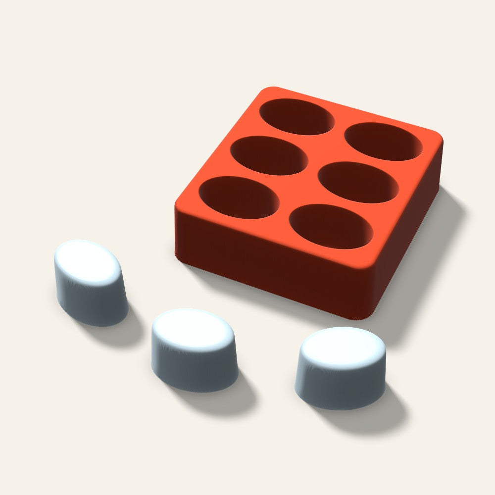 Oval Tall Ice Mold, 1.5 Inch, 6 Cavity, 3D render