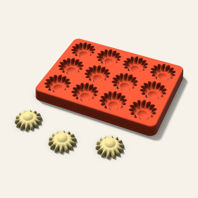 Sunflower Butter Pat Mold, 1.25 Inch, 12 Cavity, 3D render