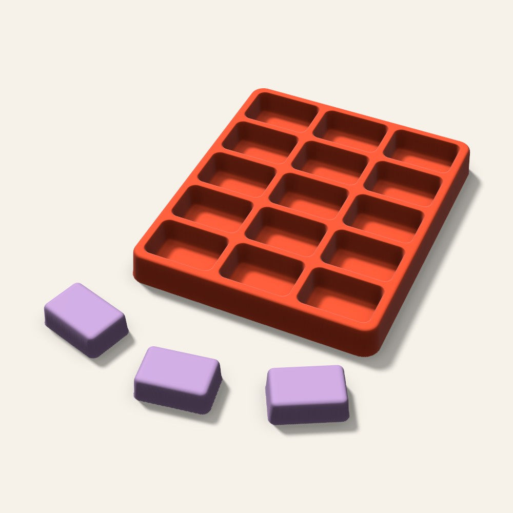 Rounded Rectangle Wax Melt Mold, 1.5 Inch, 15 Cavity, 3D render