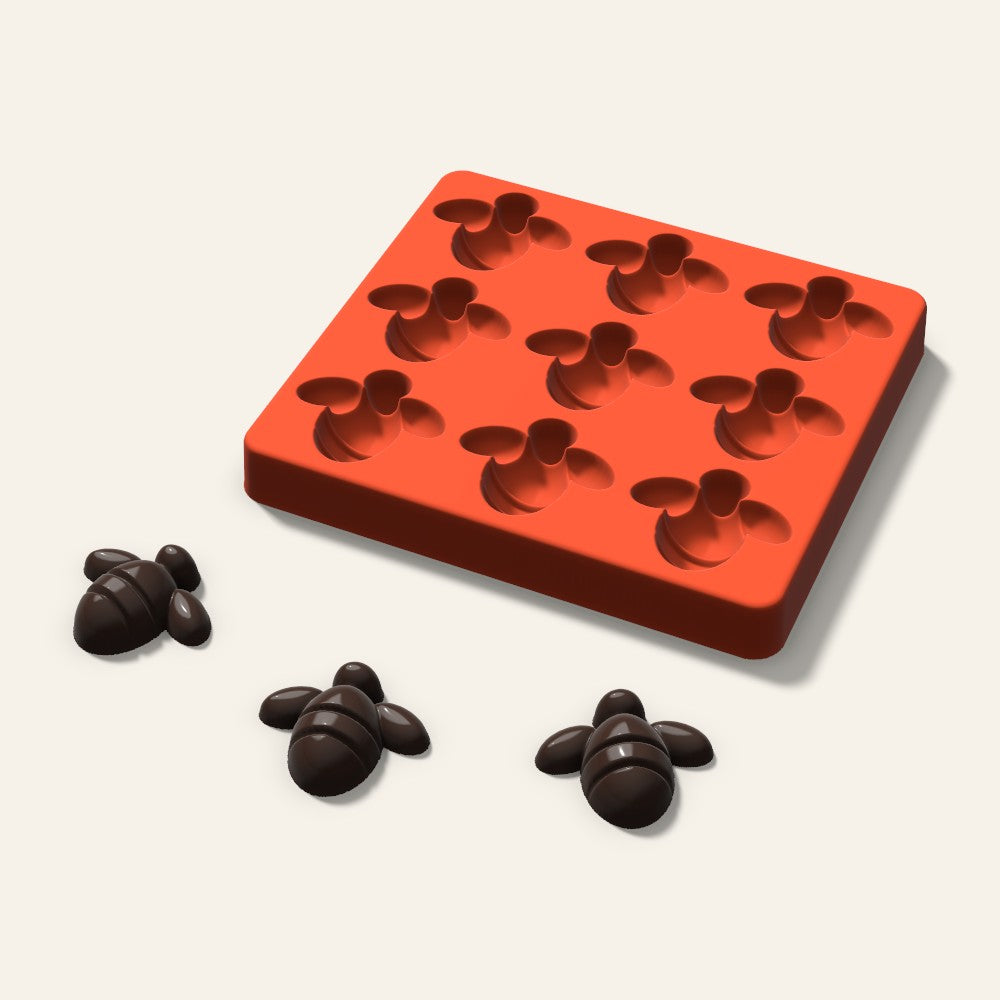 Bee Chocolate Mold, 1.75 Inch, 9 Cavity, 3D render
