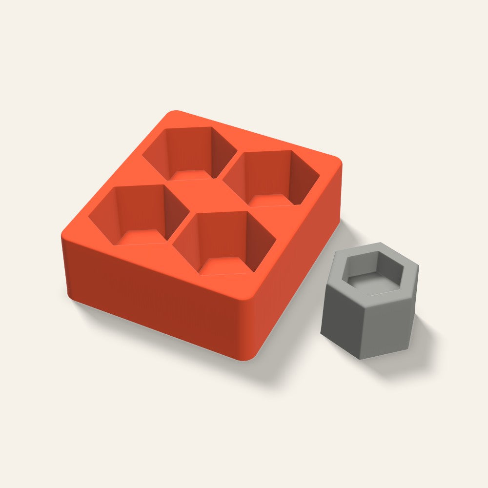 Hexagon Tealight Holder Mold, 2.5 Inch, 4 Cavity, 3D render