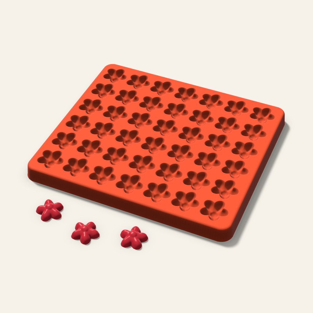 Flower Gummy Mold, 0.75 Inch, 42 Cavity, 3D render