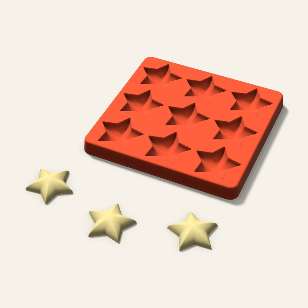 Puffy Star Butter Pat Mold, 1.75 Inch, 9 Cavity, 3D render