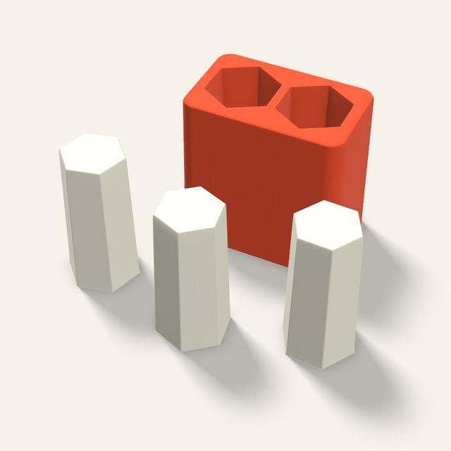 Hexagon Pillar Votive Candle Mold, 1.5 x 3 Inch, 2 Cavity, 3D render