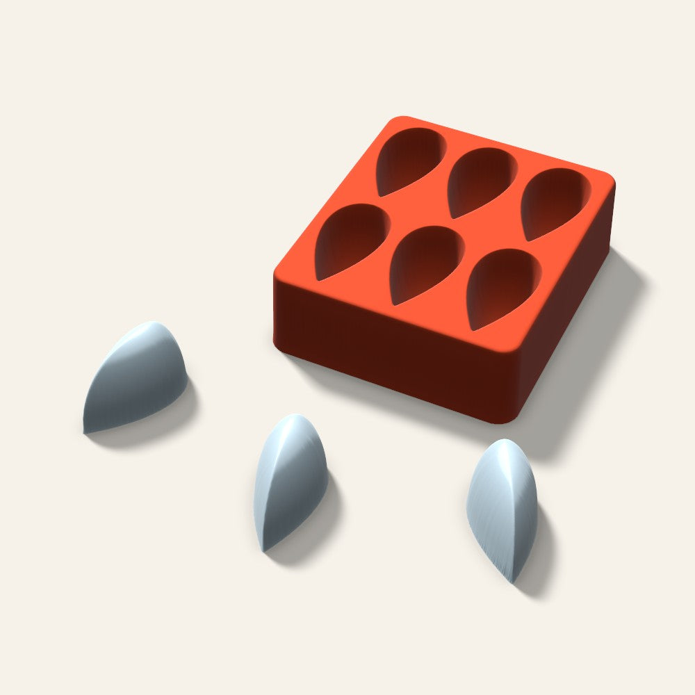 Teardrop Ice Mold, 2 Inch, 6 Cavity, 3D render