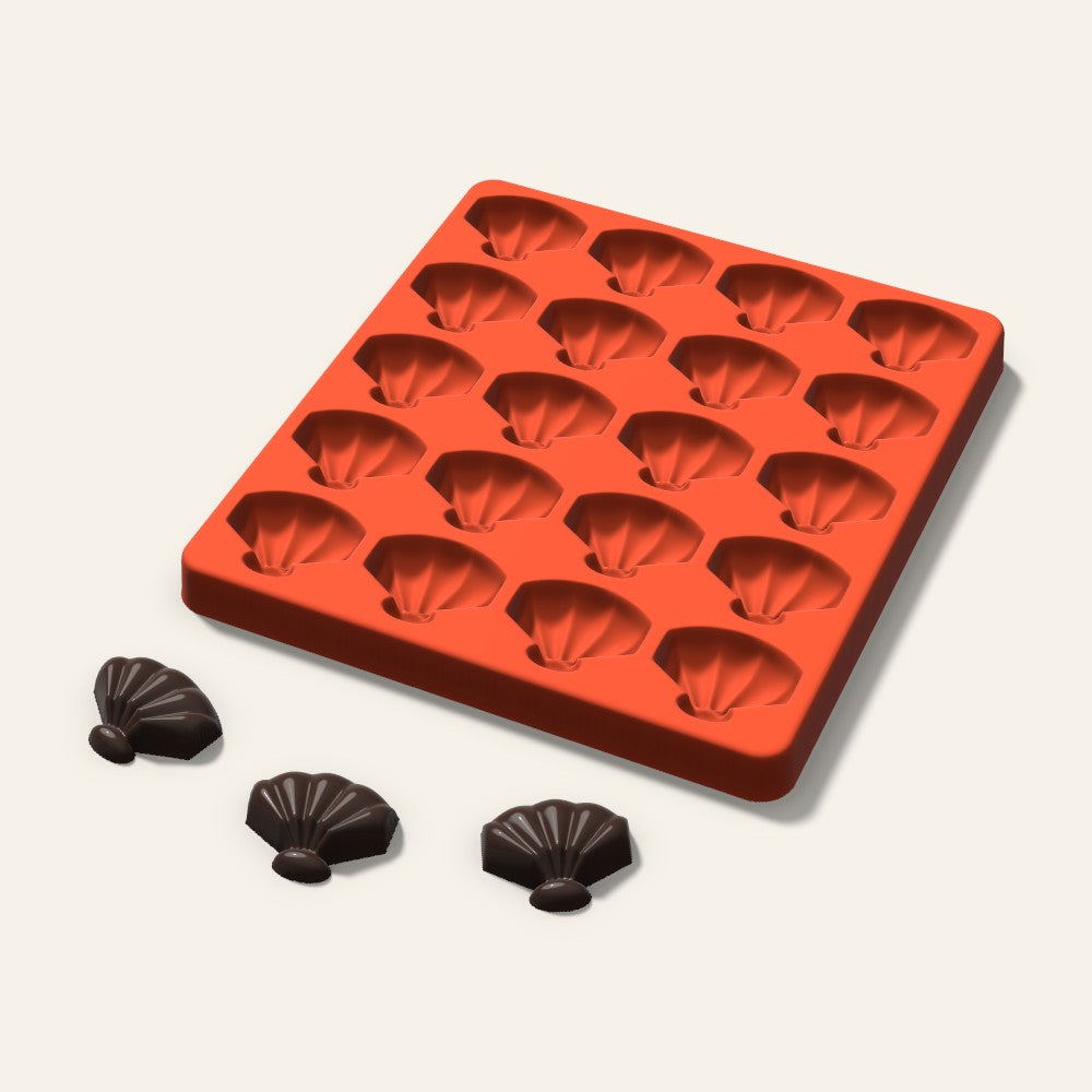 Shell Chocolate Mold, 1.25 Inch, 20 Cavity, 3D render