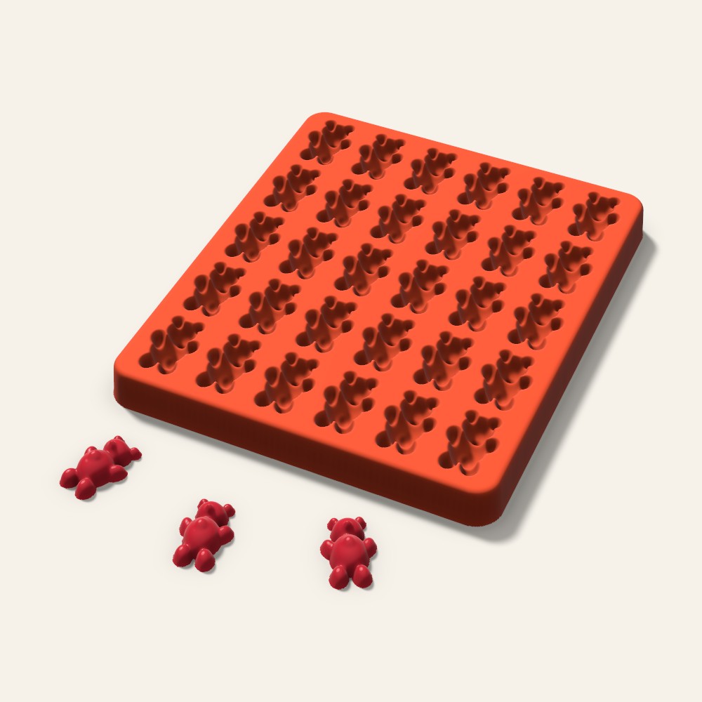 Gummy Bear Candy Mold, 1 Inch, 30 Cavity, 3D render