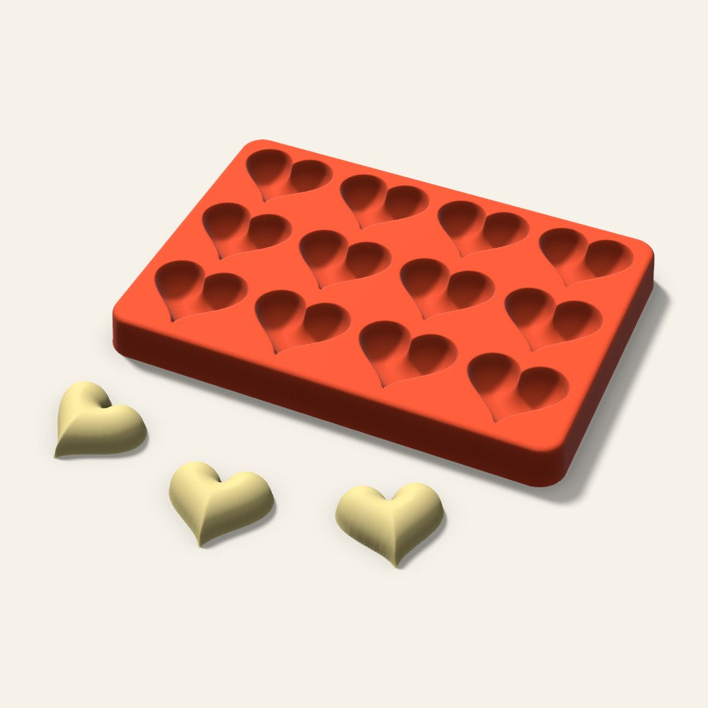 Puffy Heart Butter Pat Mold, 1.25 Inch, 12 Cavity, 3D render