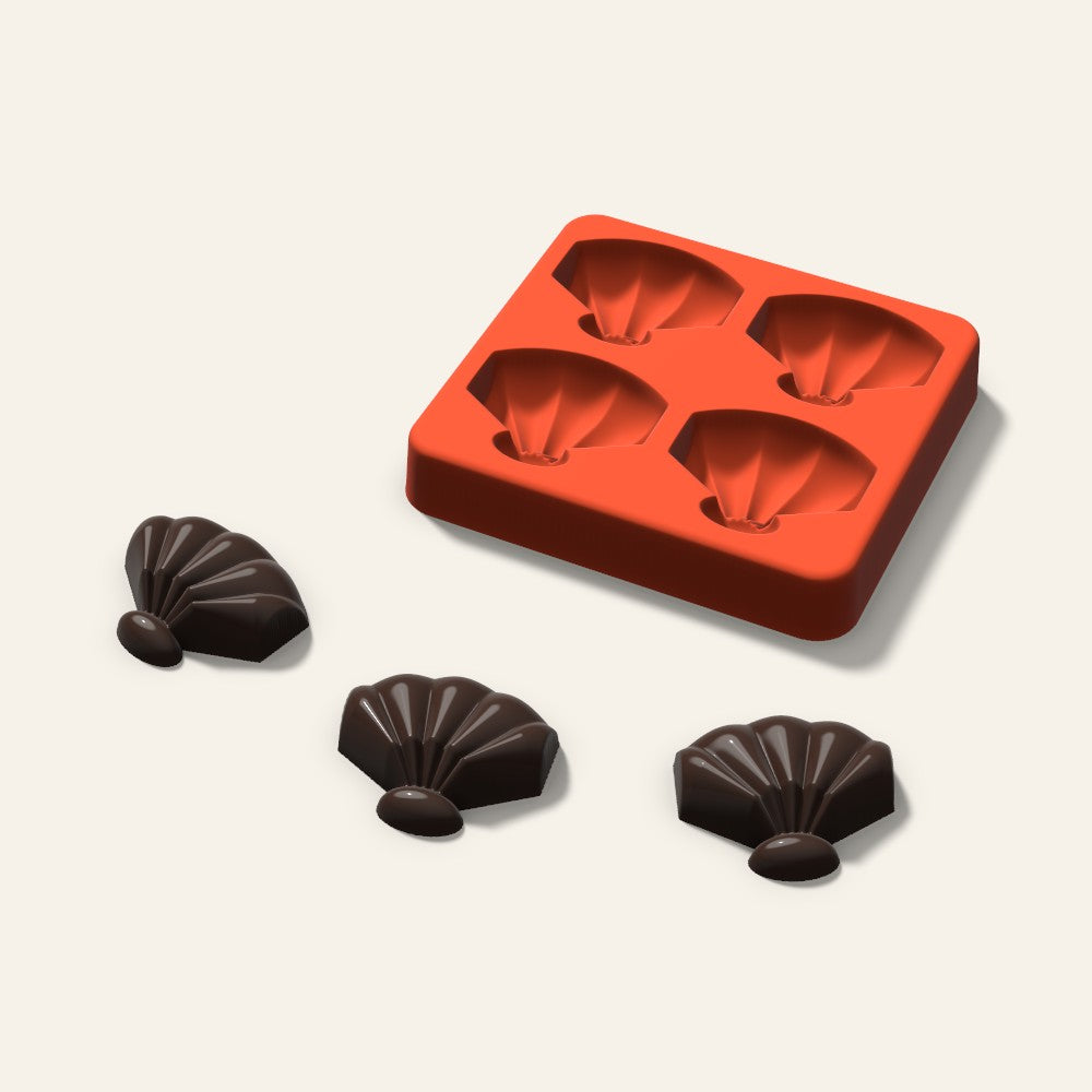 Shell Chocolate Mold, 1.5 Inch, 4 Cavity, 3D render