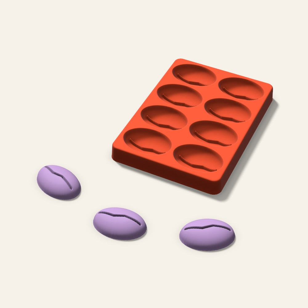 Coffee Bean Wax Melt Mold, 2 Inch, 8 Cavity, 3D render