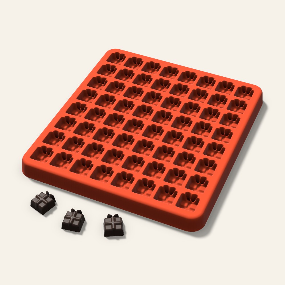 Gift Box Gummy Mold, 0.5 Inch, 64 Cavity, 3D render