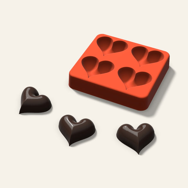 Puffy Heart Chocolate Mold, 1.5 Inch, 4 Cavity, 3D render