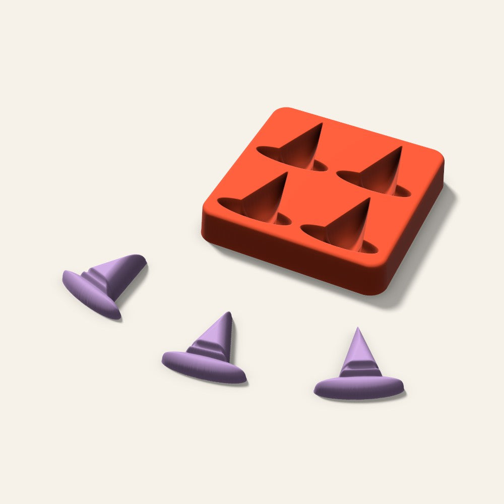 Witch Hat Wax Melt Mold, 1.5 Inch, 4 Cavity, 3D render