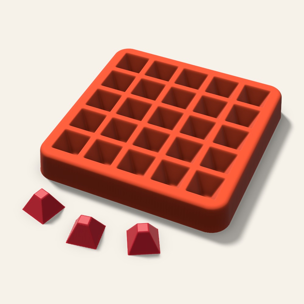 Flat Top Pyramid Candy Mold, 0.75 Inch, 25 Cavity, 3D render