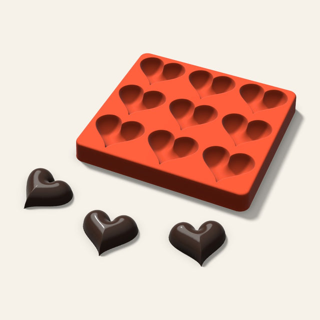 Puffy Heart Chocolate Mold, 1.75 Inch, 9 Cavity, 3D render