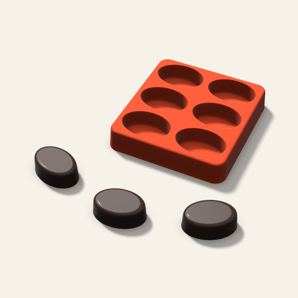 Oval Tall Chocolate Mold, 1.5 Inch, 6 Cavity, 3D render