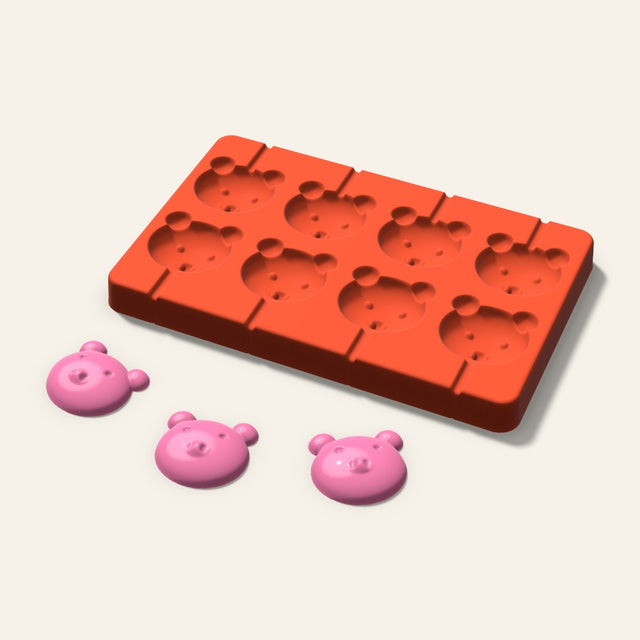 Pig Lollipop Mold, 1.5 Inch, 8 Cavity, 3D render