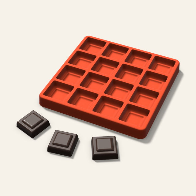 Embossed Square Candy Mold, 1.25 Inch, 16 Cavity, 3D render